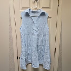 NWT Cupshe Light Blue Collared V-Neck Sleeveless Mini Dress, Large